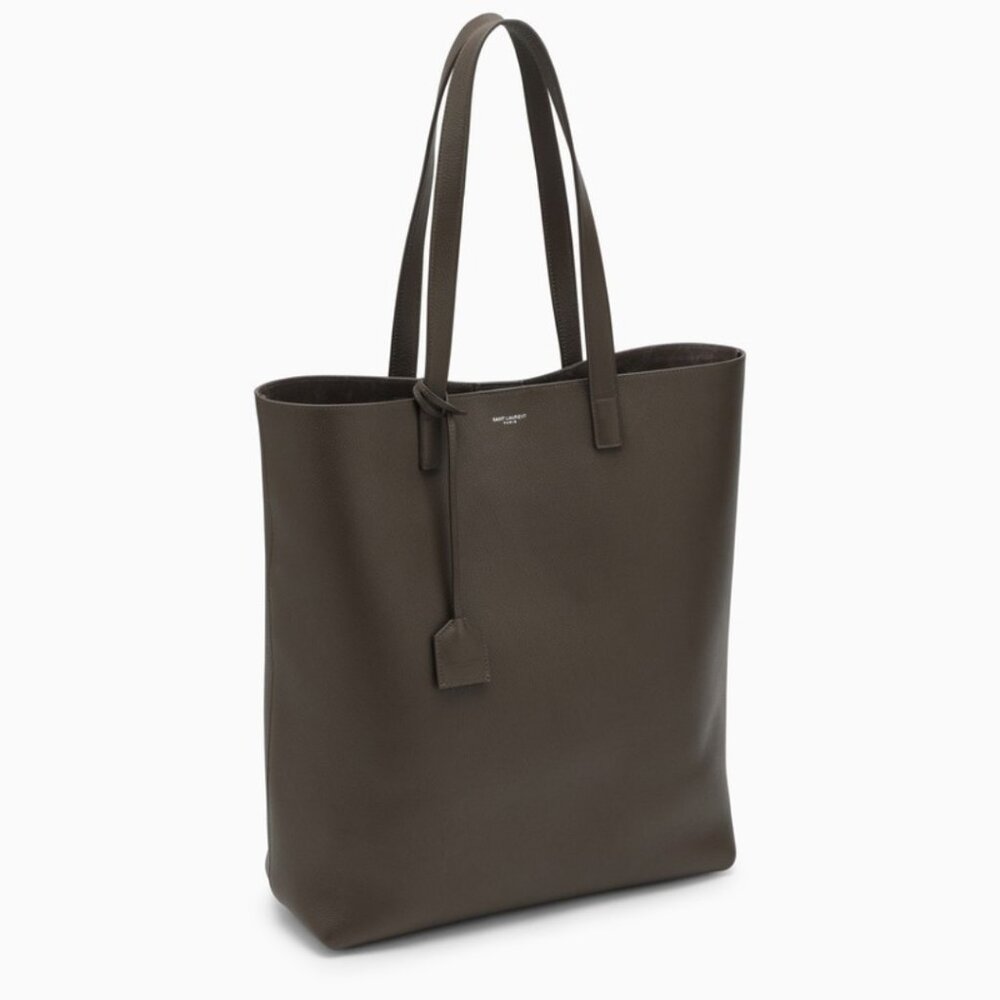 Saint Laurent Bold Shopping Bag With Zipped Pouch Leather Khaki Purse - Picture 2 of 16
